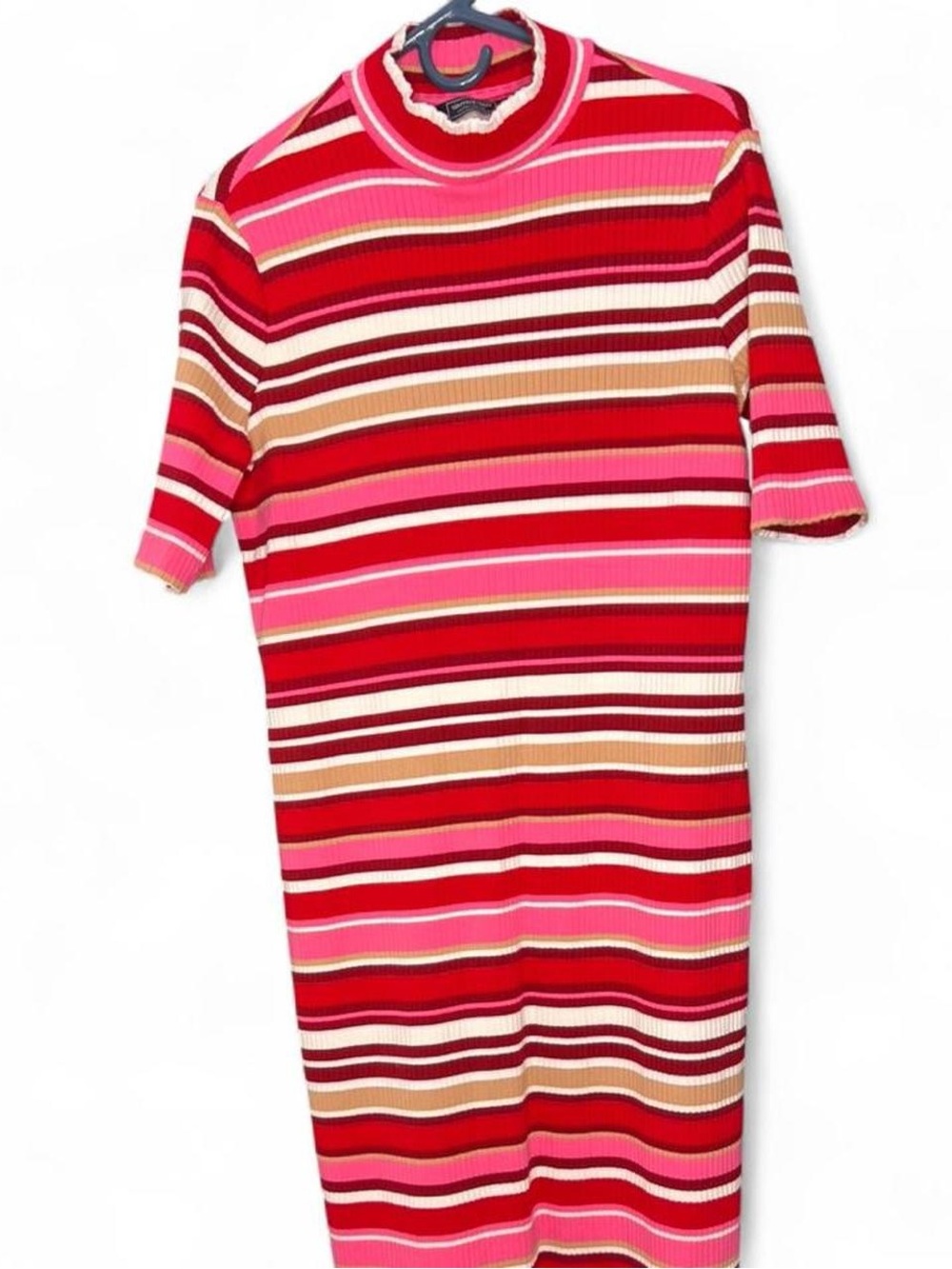 Vineyard Vines Striped Rib Knit Midi Dress in Red, Pink & Tan